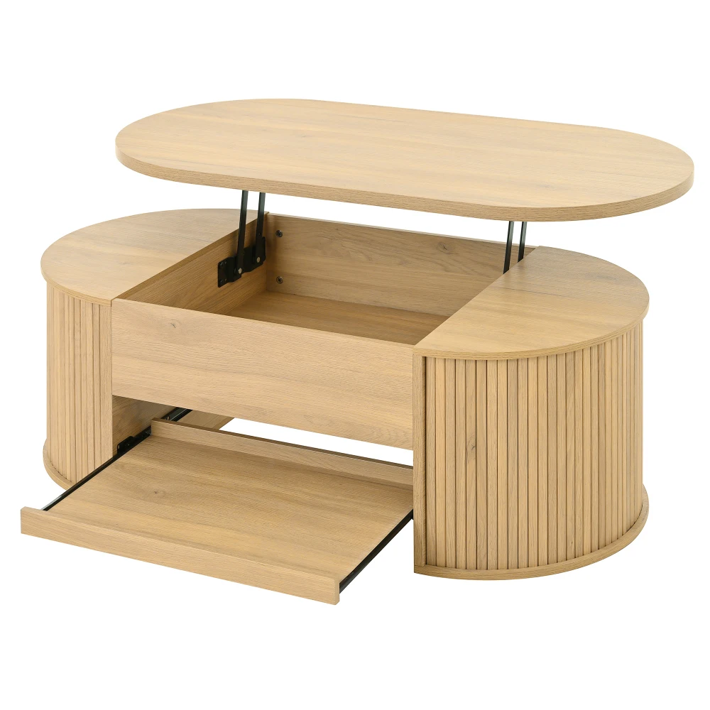 PINGGO Hebbarer Couchtisch mit gebogenen Holzseiten, ausziehbarer Ablage, anhebbarer Tischplatte, multifunktionale Wohnzimmermöbel – Detail 20