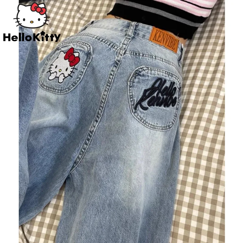 Sanrio-Hello-Kitty-Washed-Light-Blue-Jeans-Y2k-Cartoon-Embroidered ...