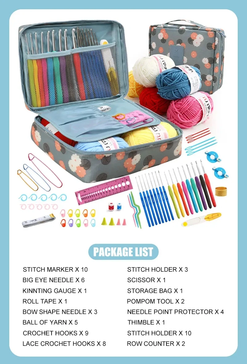 Description Picture 3 of itemNew Hot Wool Crochet Kit Storage Bag Ergonomic Knitting Croche Hooks Set Yarn and Sewing Accessories Women Gift For Beginners