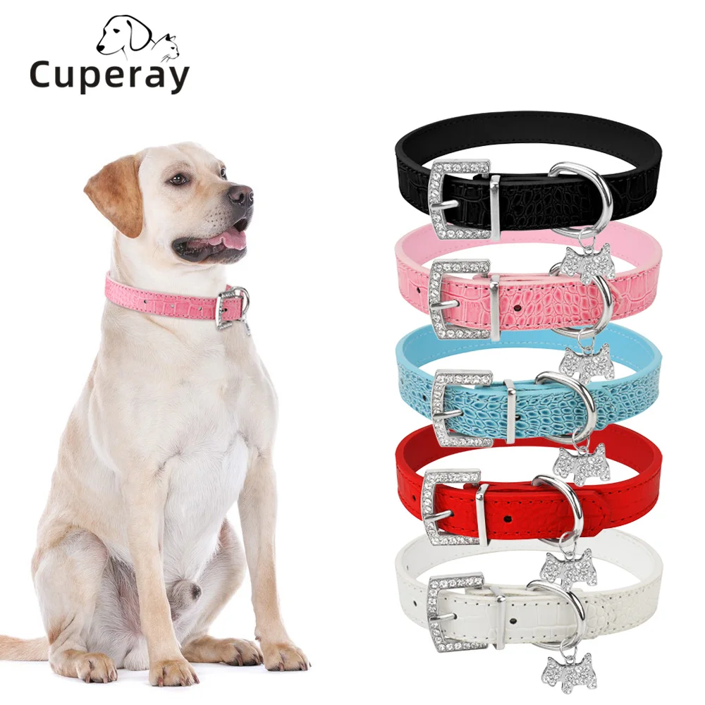 PuLeatherDogCollarcrocodilePatternPetCollarNecklacewithPuppy