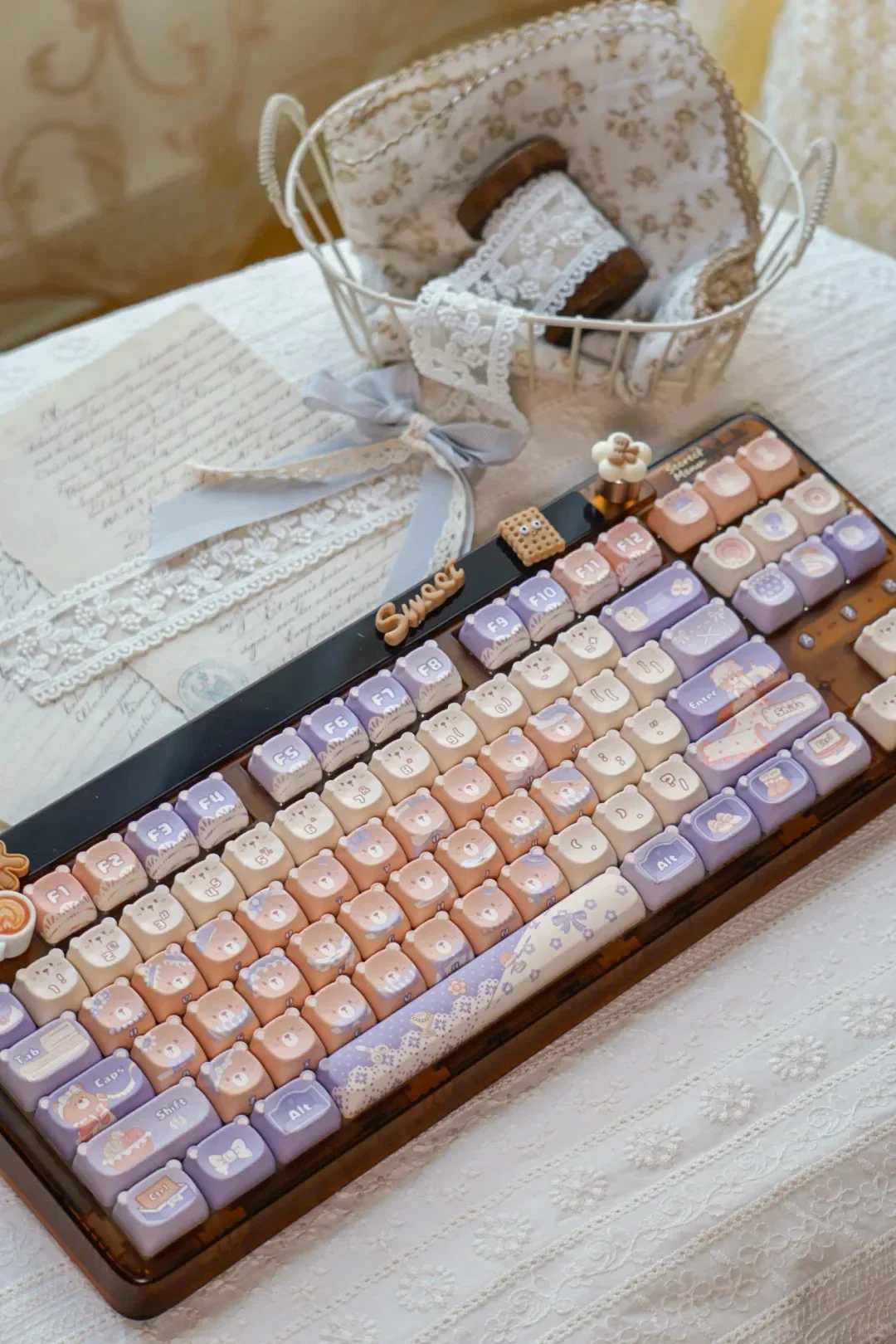 DIY Teclado Mecânico, Urso Keycap, Kawaii bonito,