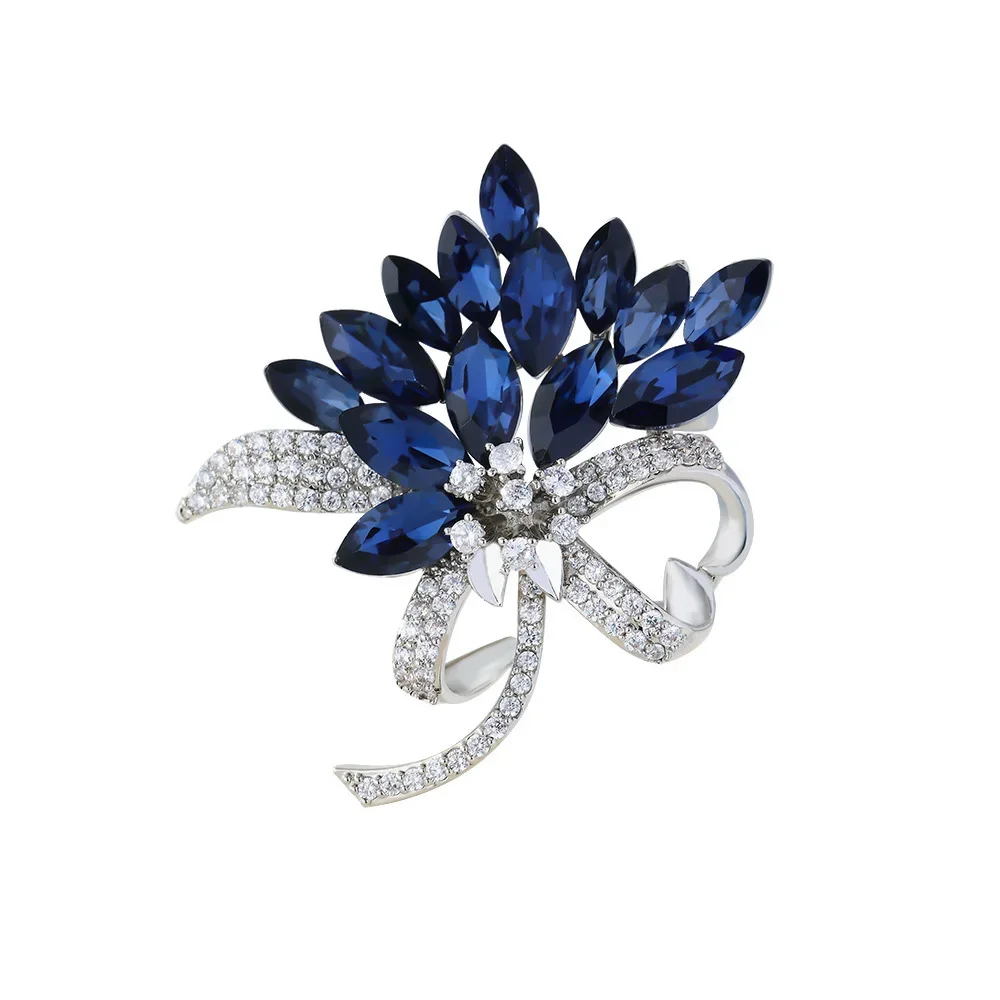 

Elegant Blue Crystal Bauhinia Bouquet Brooches for Women Inlaid Rhinestone Trendy Brooch Pins Clothing Accessories Jewelry Gifts