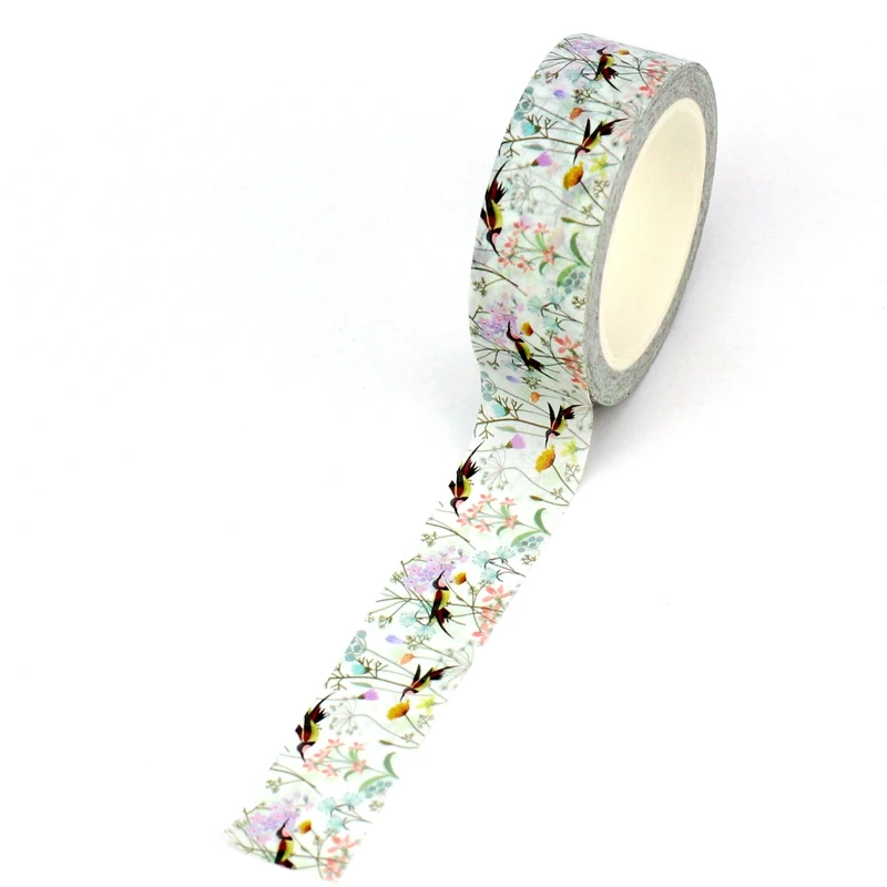 1PC 10M Decor Hummingbird in Sweet Blossom Garden Washi Tape for Scrapbooking Journaling Adhesive Masking Tape Cute Stationery