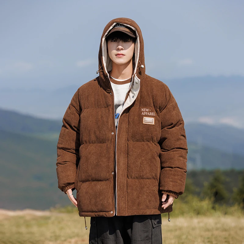 Winter Luxury Corduroy Jacket Men High Quality Hooded Zip-Up Warm Thicken Padded Coat Military Vintage Cold Jacket Windbreaker
