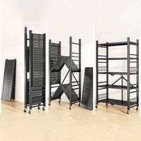 Kitchen Cabinets Folding Storage Rack Installation-free Floor Removable Multi-layer Pot Storage Rack Home Snack Storage Shelf Z 1