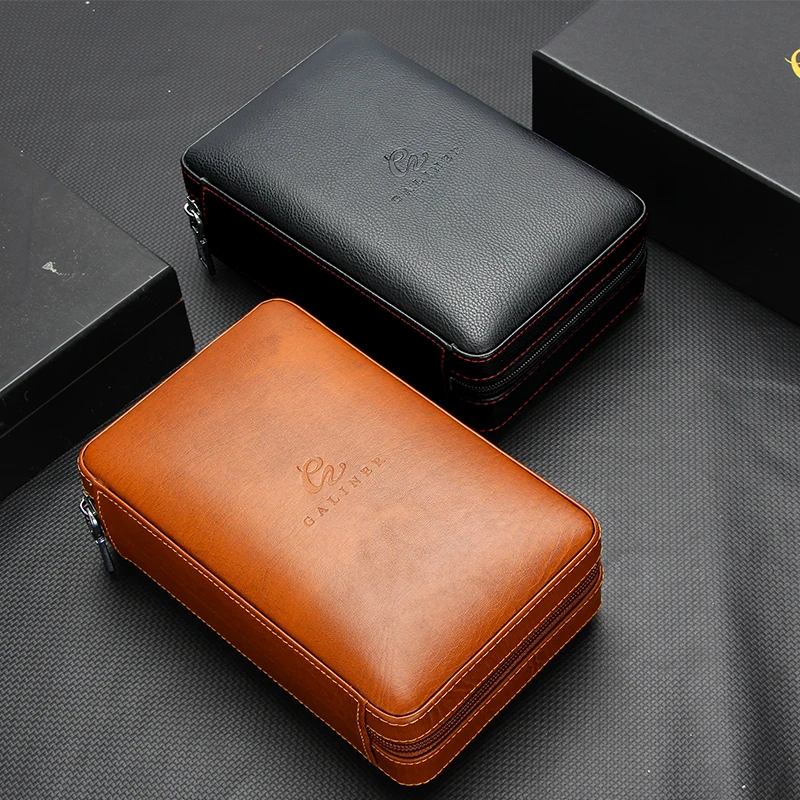Cedar Wood Leather Cigar Case Travel Humidor