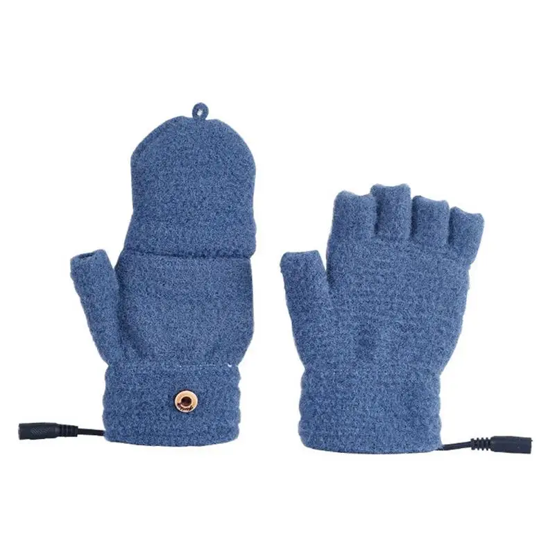 Heated Winter Gloves USB Heated Gloves Mitten Full & Half Winter Gloves Washable Fingerless Gloves For Adults Girls Boys 2