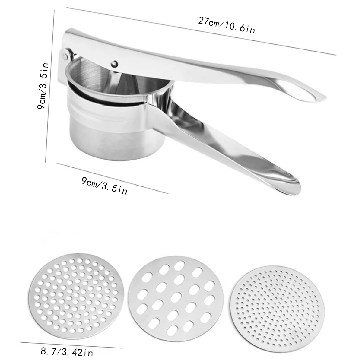 Potato Ricer 3 Interchangeable Discs Heavy Duty Potato Masher and Press and Mash Kitchen Gadget for Perfect Mashed Potatoes potato masher