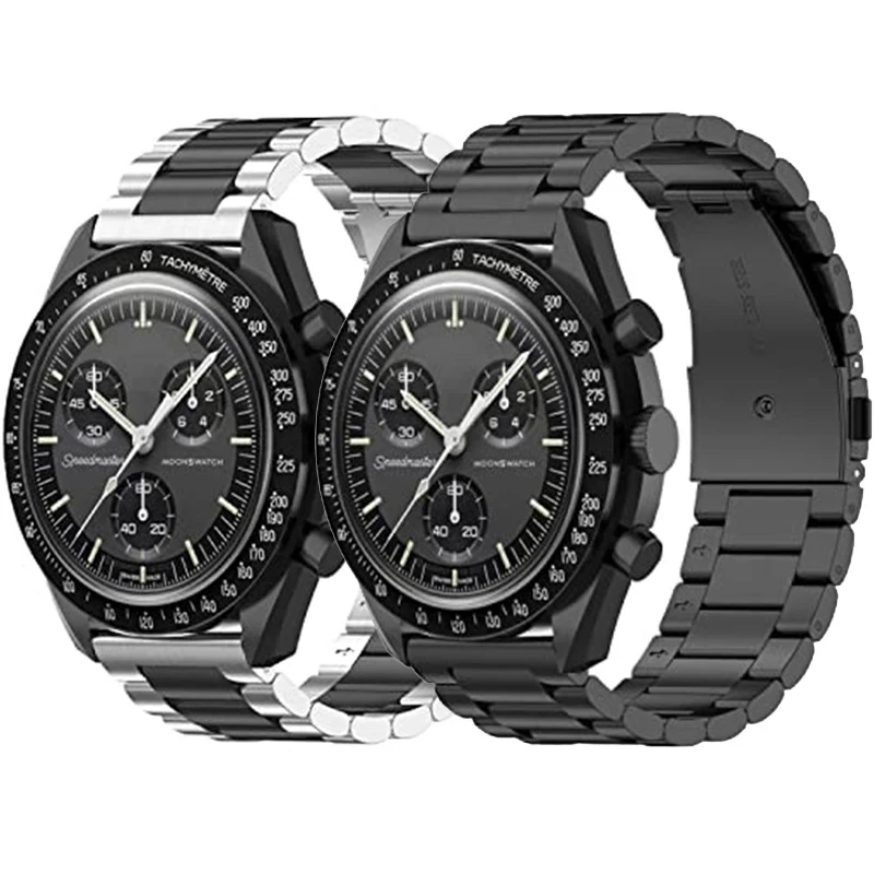 Elegant 20mm Stainless Steel Watch Bracelet with Metal Folding Buckle - Silver and Black