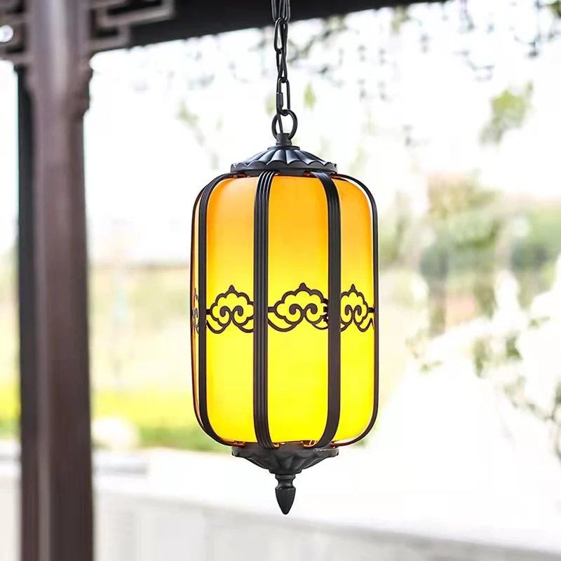 TEMAR Classical Chinese Lantern Pendant Lamp Vintage Dolomite Outdoor LED Light Waterproof for Home Corridor Decor Electricity