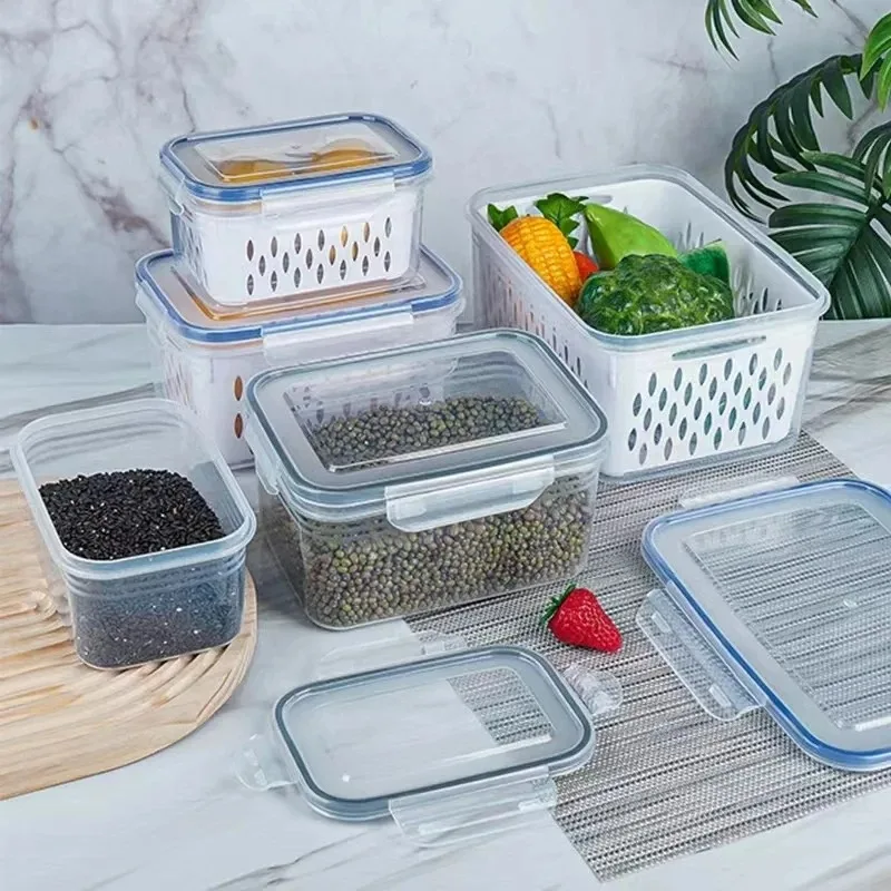 Refrigerator Preservation Storage Box Drain Basket Storage Containers Sealed Box Vegetable And Fruit Drain Box Organizer 3