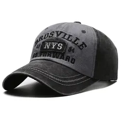 Men's Casual Distressed Cotton Baseball Cap with Embroidered Lettering - Adjustable (Wash black)