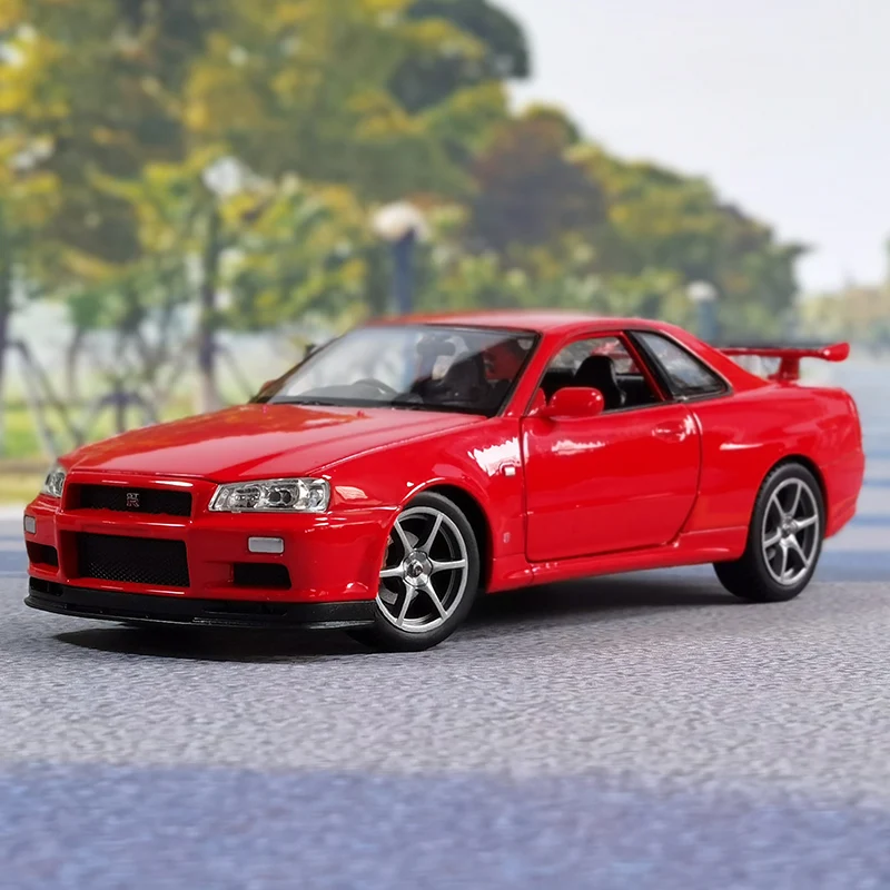 Welly 1:24 닛산 스카이라인 GTR R34 합금 스포츠카 모델 시뮬레이션 다이캐스트 금속 장난감, 레이싱 카 모델 컬렉션, 어린이 선물
