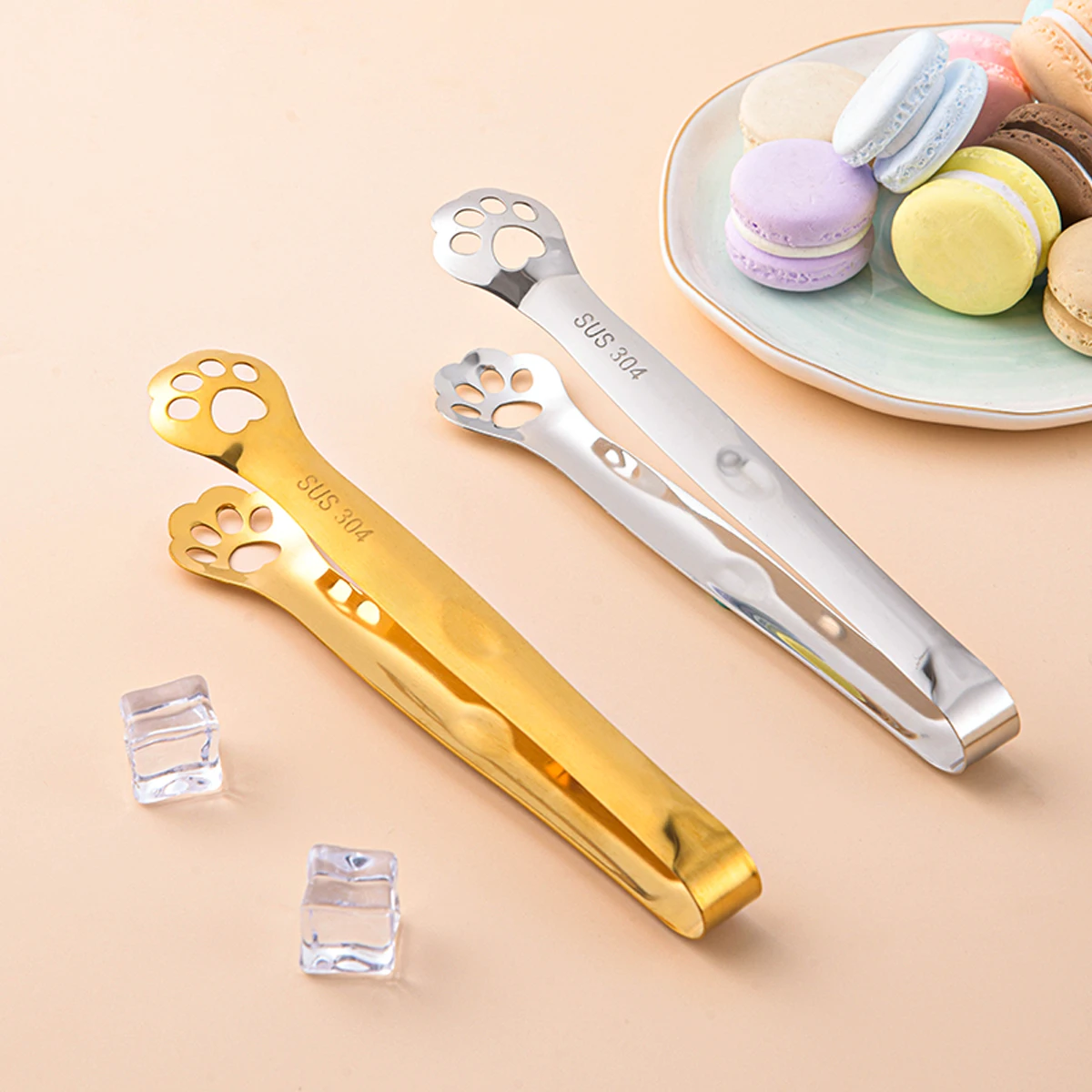 Food Tongs WORTHBUY Non-slip Cat Paw Shape Ice Tongs 304 Stainless Steel Kitchen Tongs BBQ Food Clip Cube Sugar Clamp Kitchen Gadgets
