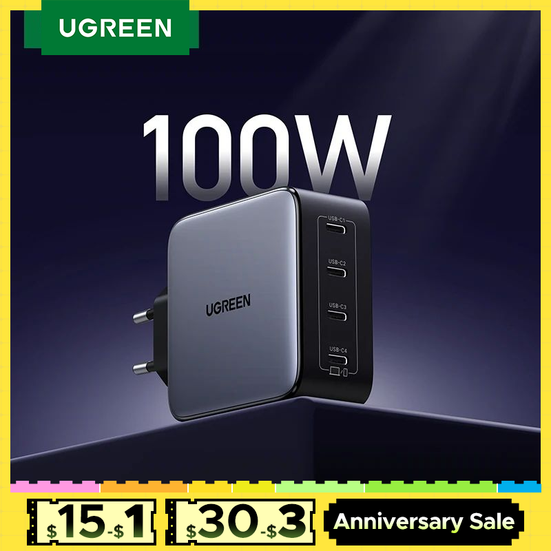 UGREEN 100W GaN Charger QC4.0 3.0 PPS For Macbook Air Laptops Tablets iPhone 16 15 14 Pro Max 4 Ports Type C PD 3.0 Fast Charger