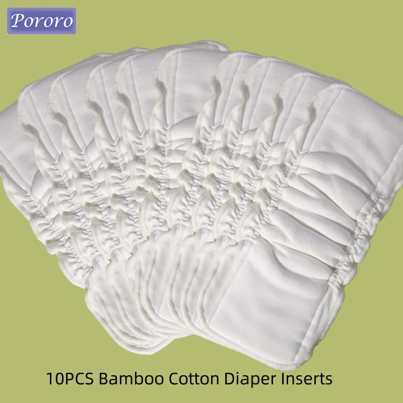 poloro-再利用可能な洗えるおむつインサート5層竹綿伸縮性のあるブースターライナーポケットおむつ用10個