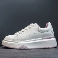Split Leather White Shoes Women's Spring Thick-soled Heightened Casual Sneakers Popular Versatile Sneaker Zapatos De Mujer 1