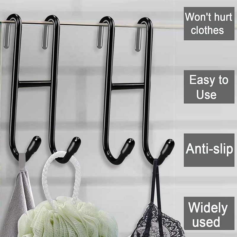 Shower Door Hook Stainless Steel Over Frameless Glass Hanger Bath Towel Clean Ball Squeegee Holder Rack S-Shape Drilling-Free 2