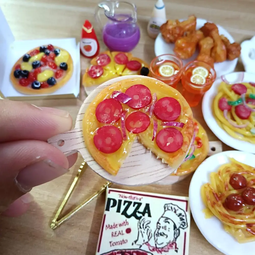 1/6 Scale Dollhouse Miniature Pizza Chicken Fried Chips Juice Mini Fast Food for Blyth BJD Doll House Kitchen Play Accessories 4