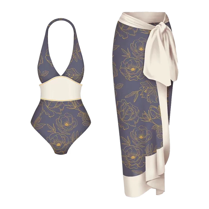

2024 LANSWE Summer Beach Wear Women's Swimsuit Beach Outing Deep V One-Piece Swimwear Women Swimsuit Two-Piece Suit AA002