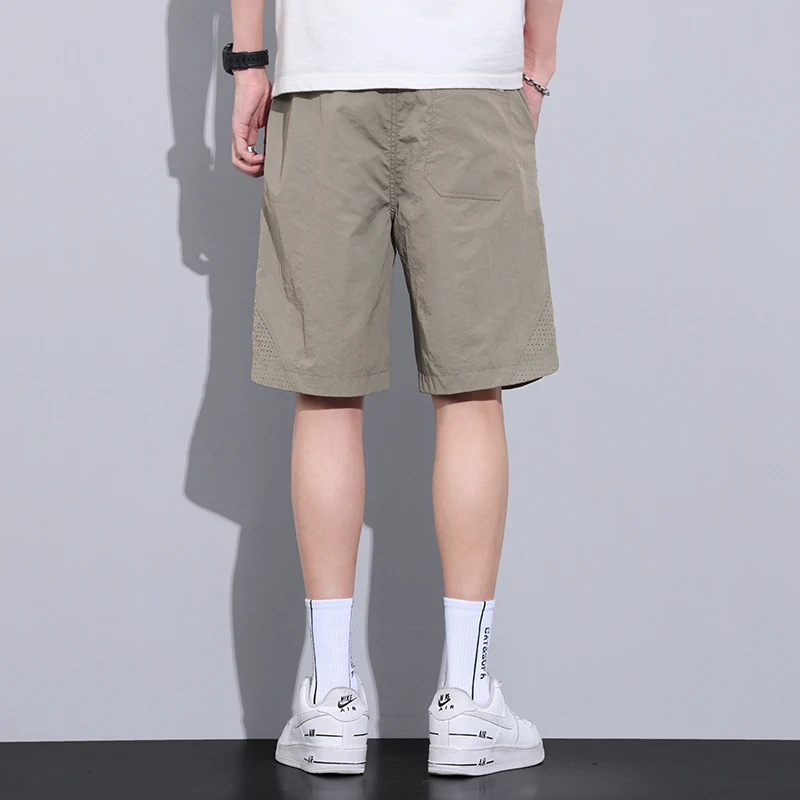 Fashion Elastic Spliced Printing Letter Casual Shorts Men's Clothing 2024 Summer New Loose Solid Color All-match Knee Shorts
