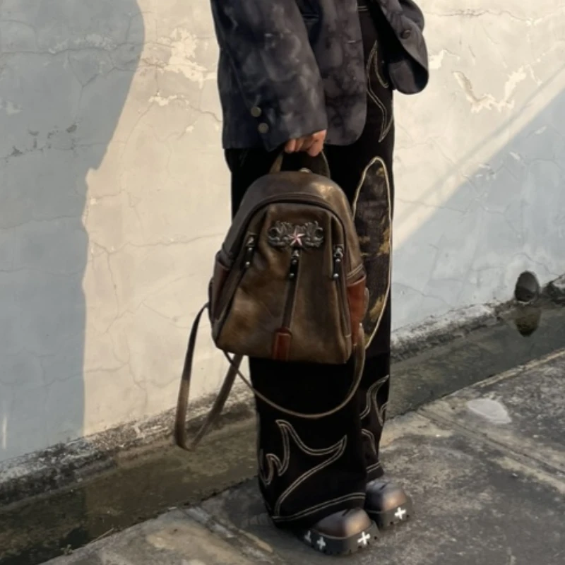 Star Patchwork Zipper Retro Backpacks Japanese Vintage Women Students Backpack All Match Casual Schoolbags Y2k Aesthetic Fashion 2