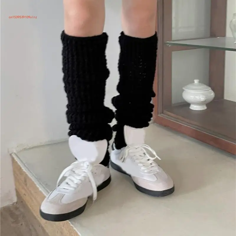 

Girls Lolitas Leg Warmers Y2K Knitted Stacking Leg Sleeves Solid Hollow Crochet Ankle Heap Socks JK Uniform Foot Cover