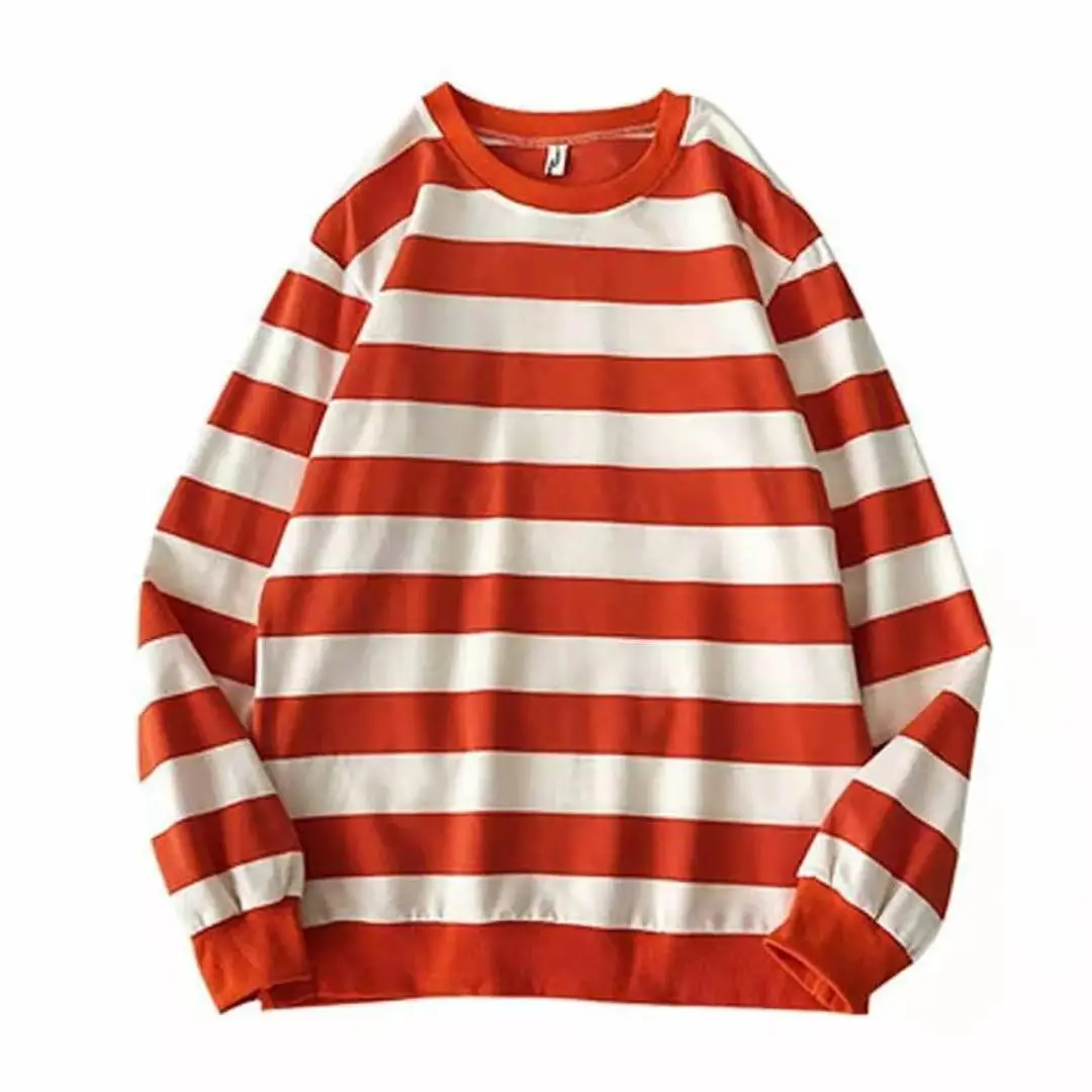 Striped Sweatshirts Mens Casual Shirts O Neck Striped T-Shirts Long Sleeves Pullovers Men Loose Tops Red White Stripes Shirt