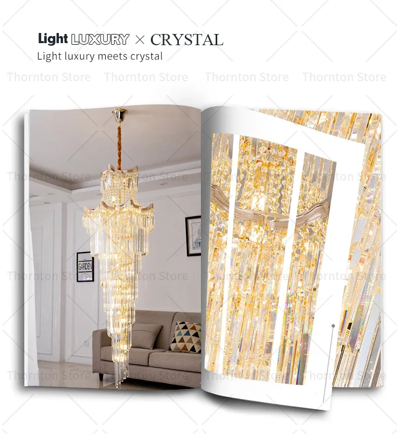 Description Picture 3 of itemVilla Duplex Large Chandelier Light Luxury Living Room Crystal Lamp Stair Chandelier Loft Apartment Lift Empty Building Middle