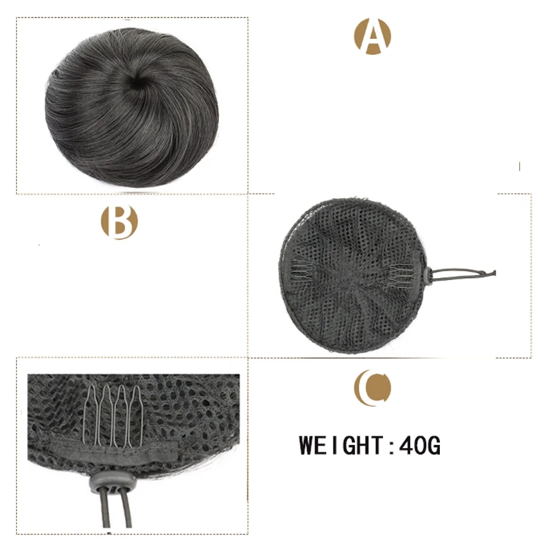 H&STAR Synthetic Short Straight Hair Bun Chignon Clip in Hair Extension Black Brown Hairpiece for Women