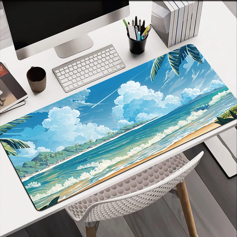 

Beach Sky Clouds Keyboard Pad Large Anime Scenery Mouse Pad PC Gaming Accessories Mousepad Kawaii Gamer Cabinet Desk Mat Carpet