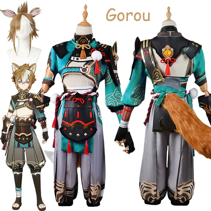 

Gorou Cosplay Costume Game Genshin Impact Cosplay Uniform Men Blue Fox Boy Tail Gorou Wig Outfits Halloween Costume for Men Boys