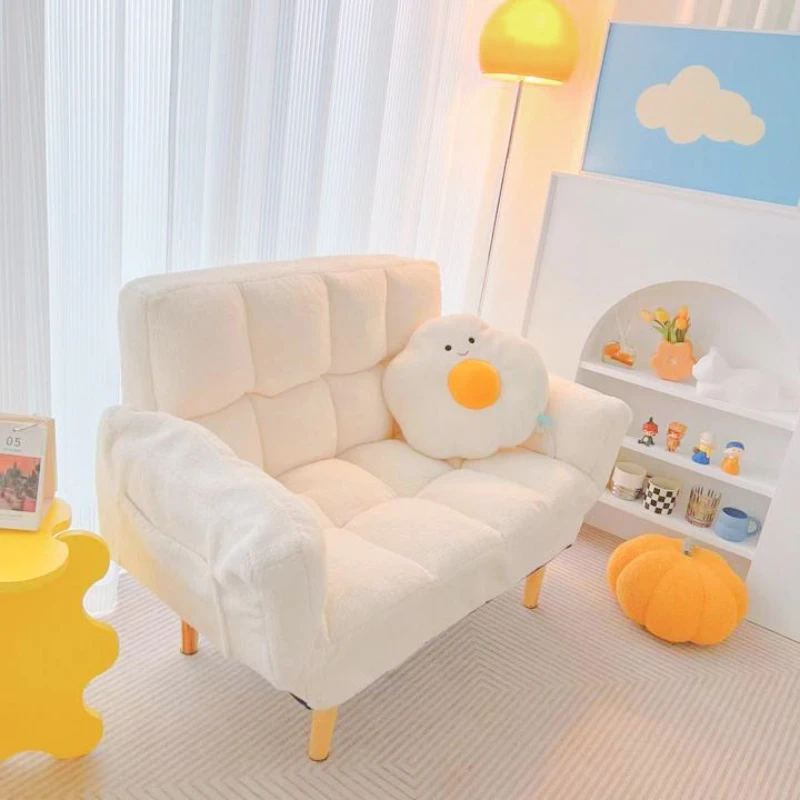 

Lazy Sofa ins Style Small Apartment Bedroom Lambskin Sofa Living Room Removable and Washable Sleepable Sofa