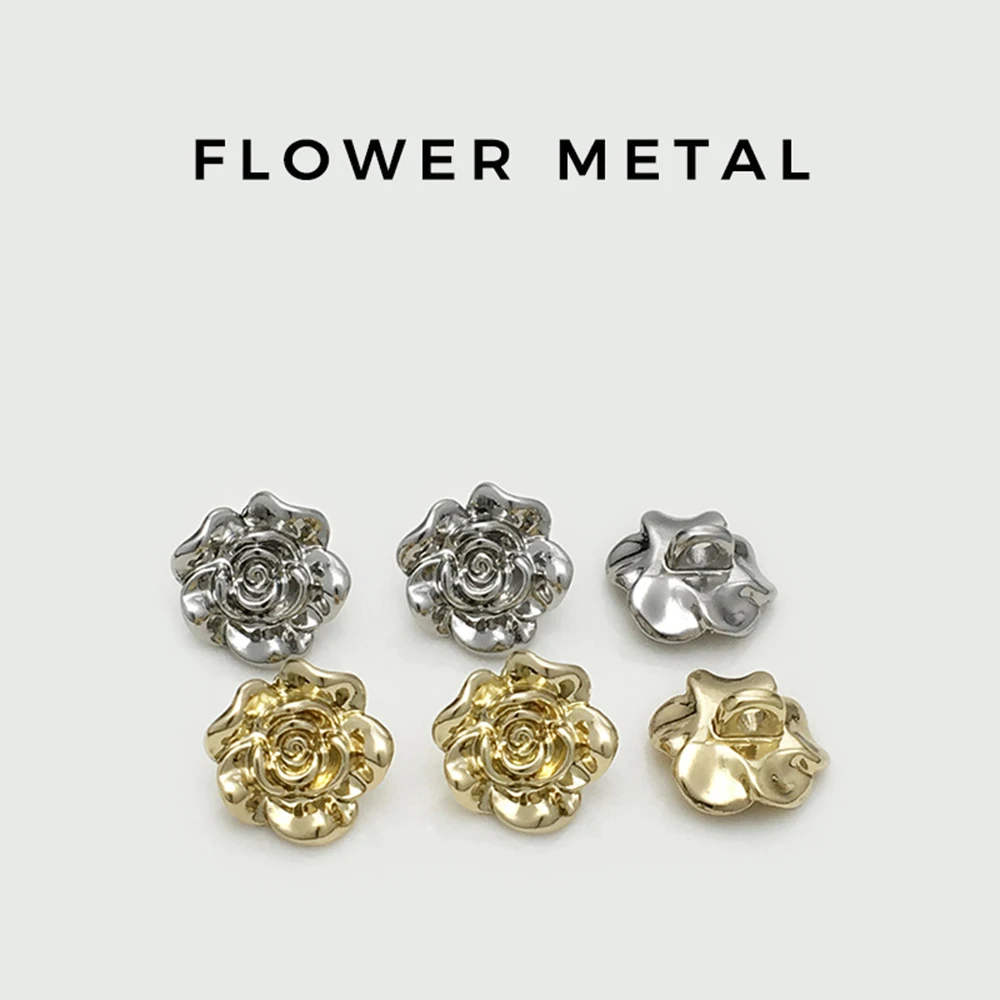 10pcs Luxury 3D Rose Metal Buttons for Dress/Handbag/Shirts/cardigans DIY, 11/14mm Small Buttons Gold Silver Sewing Accessories 4