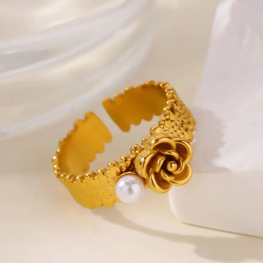 Pearl Rings For Women Gold Color Stainless Steel