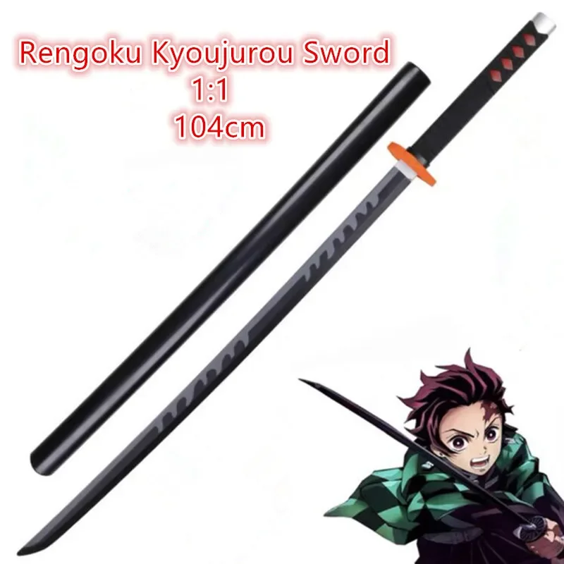 104cm Demon Slayer Sword Weapon  Rengoku Kyoujurou Cosplay Sword 1:1 Anime Ninja Knife PU toy 3