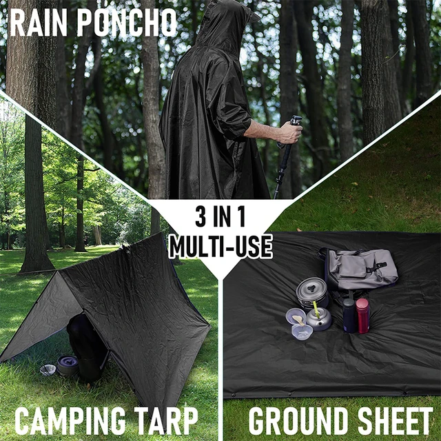 3 In 1 Hooded Waterproof Rain Poncho Portable Hiking Fishing Cycling  Raincoat Cape Bags Cover Camping Tent Mat Rain Gear Supplie - AliExpress