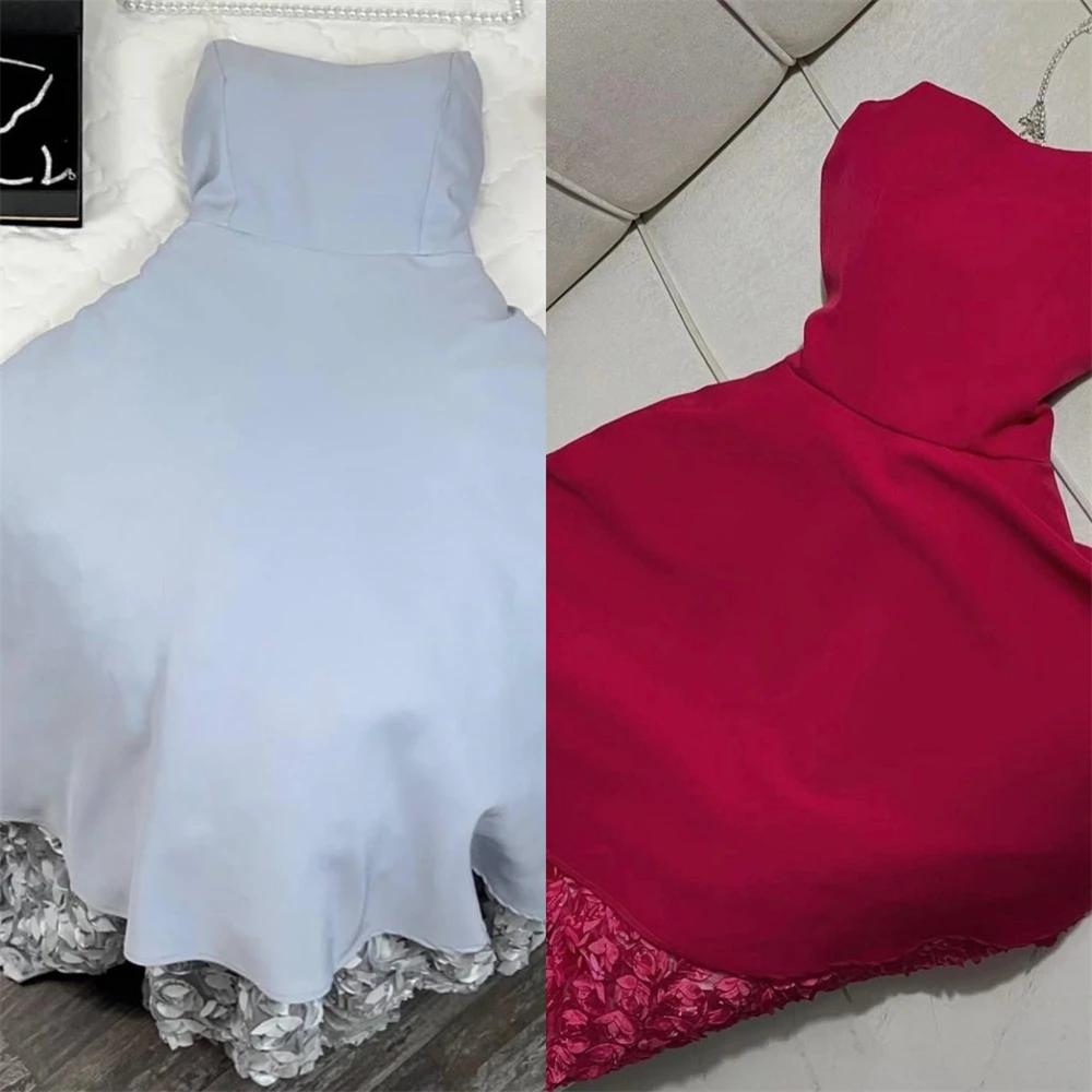 Jiayigong  Jersey Flower Ruched Birthday A-line Strapless Bespoke Occasion Gown Midi Dresses