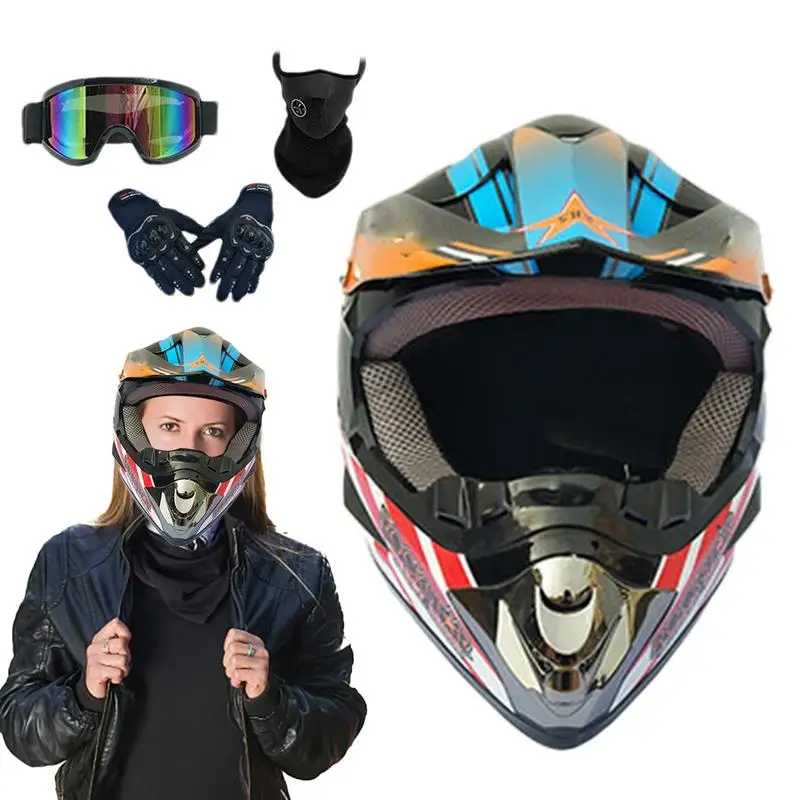 

Dirt Bike Helmets Motocross Racing Dirt Bike Off-Road Full Face Motorcycle Helmets With Goggles Gloves Motorcycle Helmets