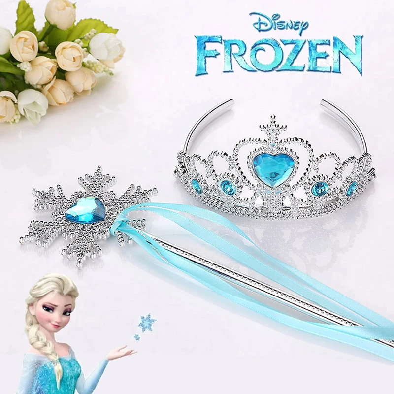 

Disney Cartoon Frozen Elsa Princess Crown Magic Wand Set Children Cosplay Partty Props Accessories for Girls Birthday Gifts