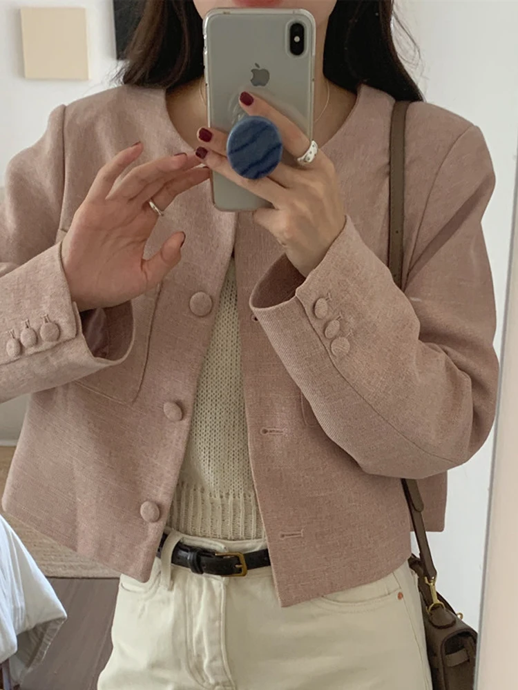 짧은 와이드 라펠 긴소매 수트 재킷 여성용 초봄 신상 하이센세이션 루즈핏 아우터 오픈 가디건 탑