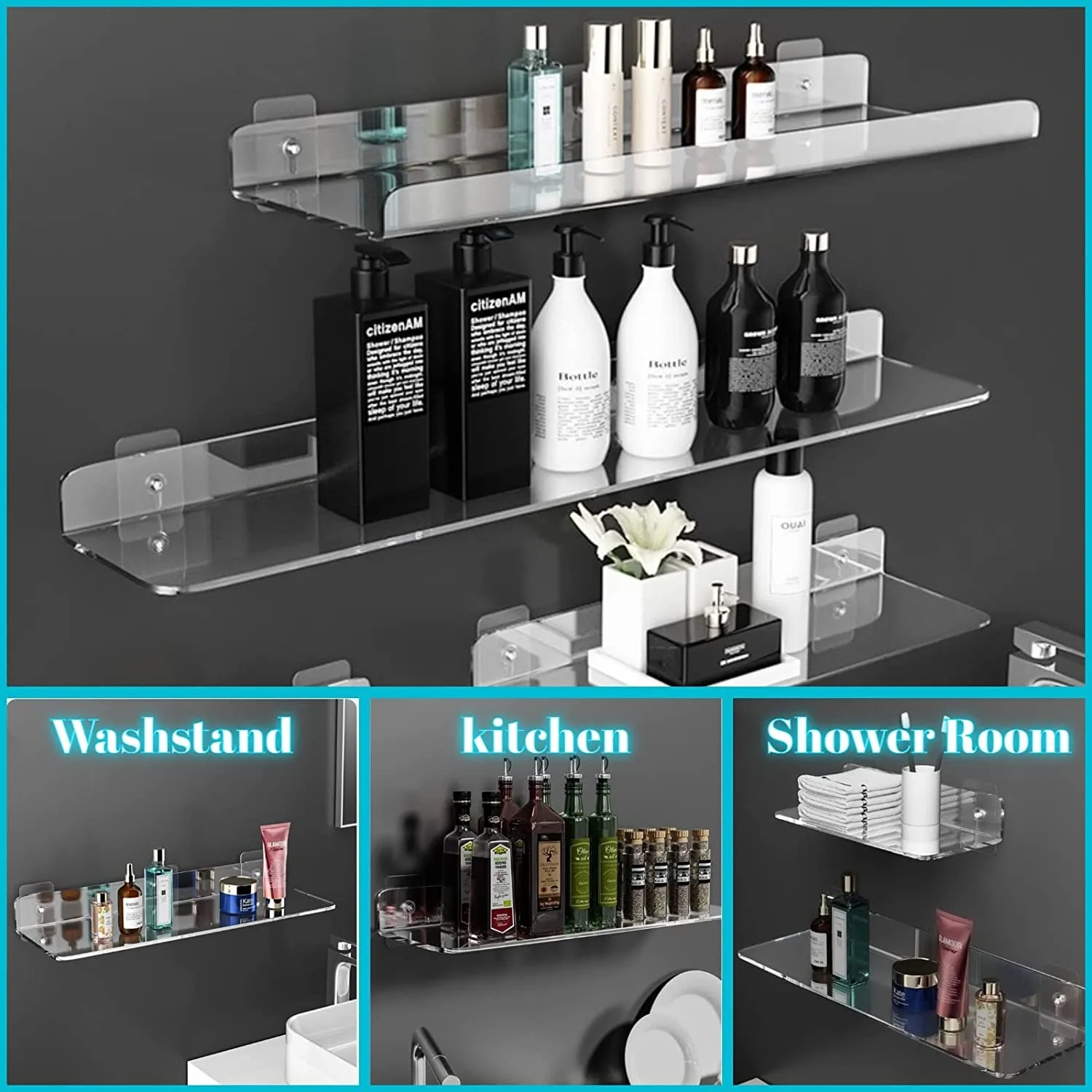 Bathroom Shower Acrylic Floating Shelves,Wall Mounted Clear Invisible