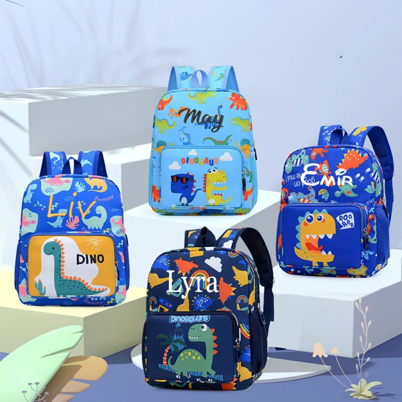 

Personalized Name New Children's Bag Cartoon Dinosaur Pattern Oxford Cloth Backpack Kindergarten Baby Book Bag