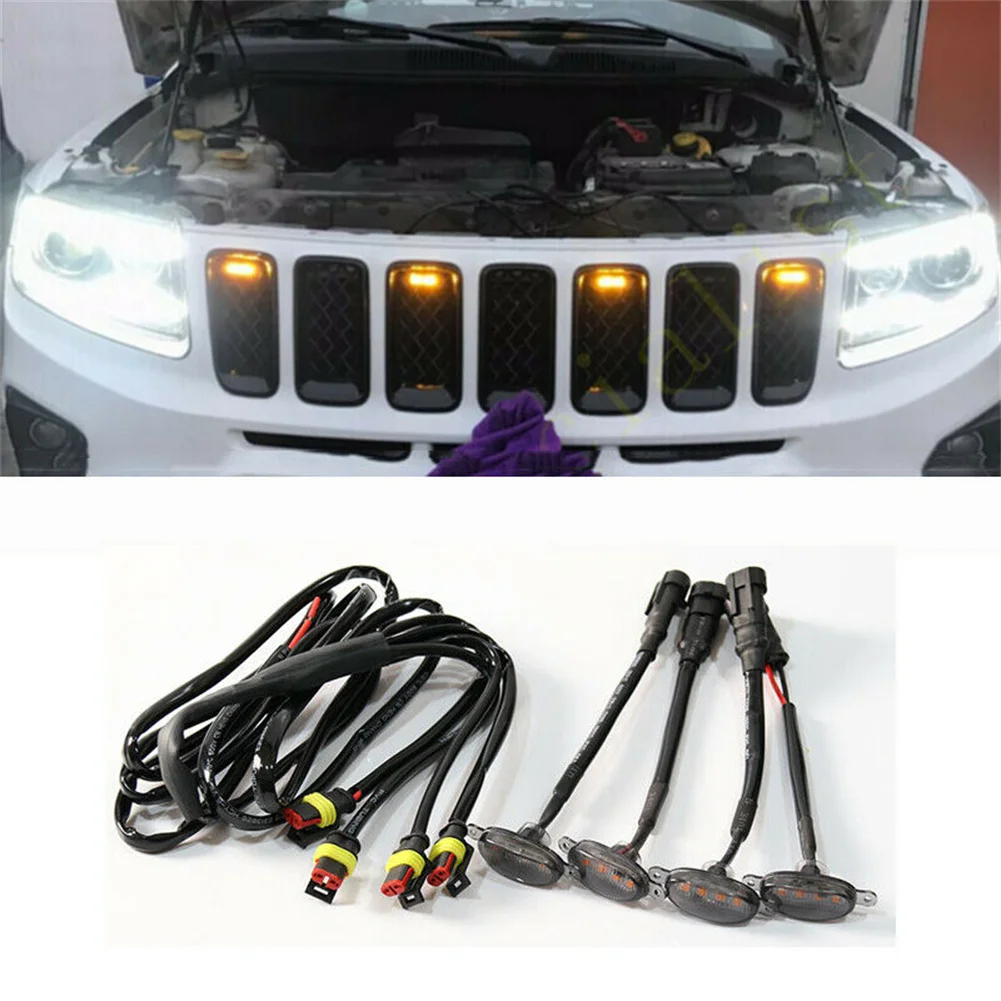 4Pcs For Jeep Grand Cherokee 2003-Front Grille LED Lights Raptor Style Grill DIY Lights