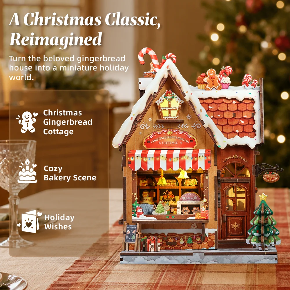 Original CUTEBEE Christmas DIY Miniature Dollhouse Kit Gift for Adults 1:18 Gingerbread House 3D Puzzles Model Building Set