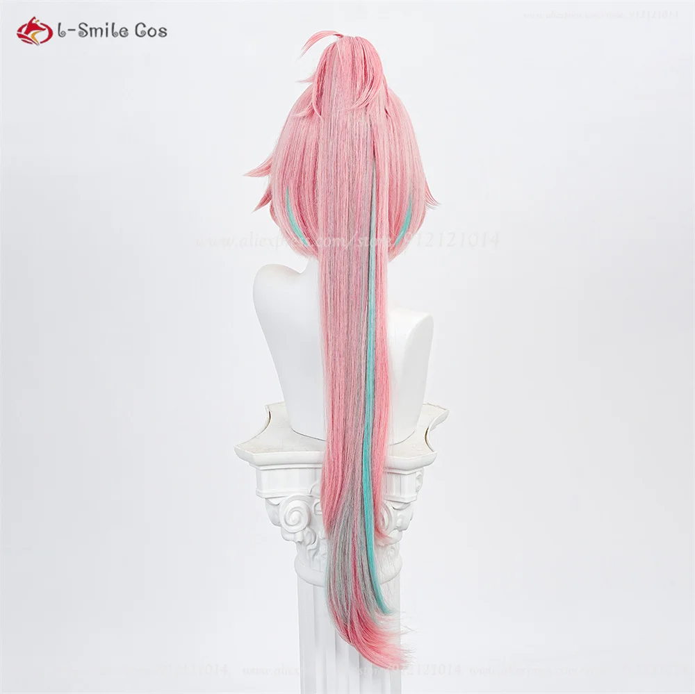 HSR Rappa Cosplay Perücke 100cm Zopf Pink Highlights Hitzebeständig Synthetik + Perückenkappe 6