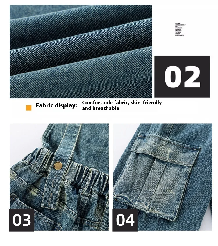 2025 Spring/Autumn Girls Denim Overalls Trendy Detachable Wide-Leg Jeans for Kids Stylish Versatile Casual Two Wear Trousers