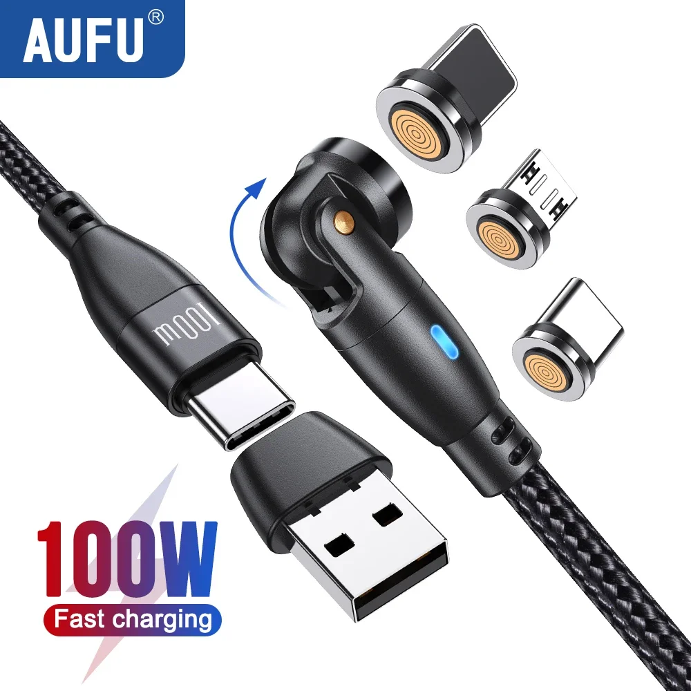 AUFU 마그네틱 USB C타입 케이블, 고속 충전 마이크로 C타입 케이블, 맥북, 삼성, 아이폰용 자석 충전기 와이어 코드, 100W, 5A