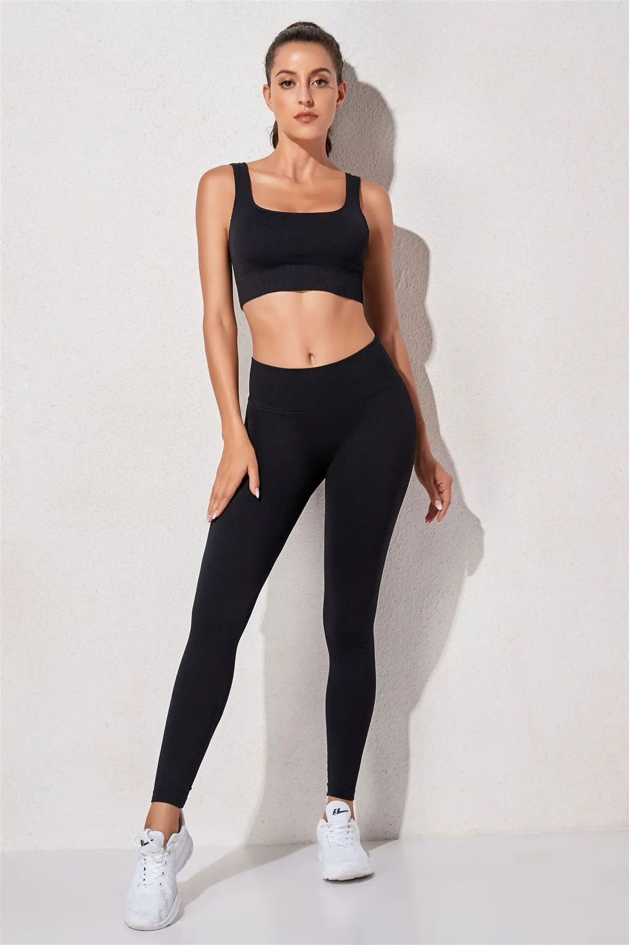 Private Label Workout Sets Sports Bra Leggings Nylon Spandex Ribbed Seamless Yoga Set matching bra and panties