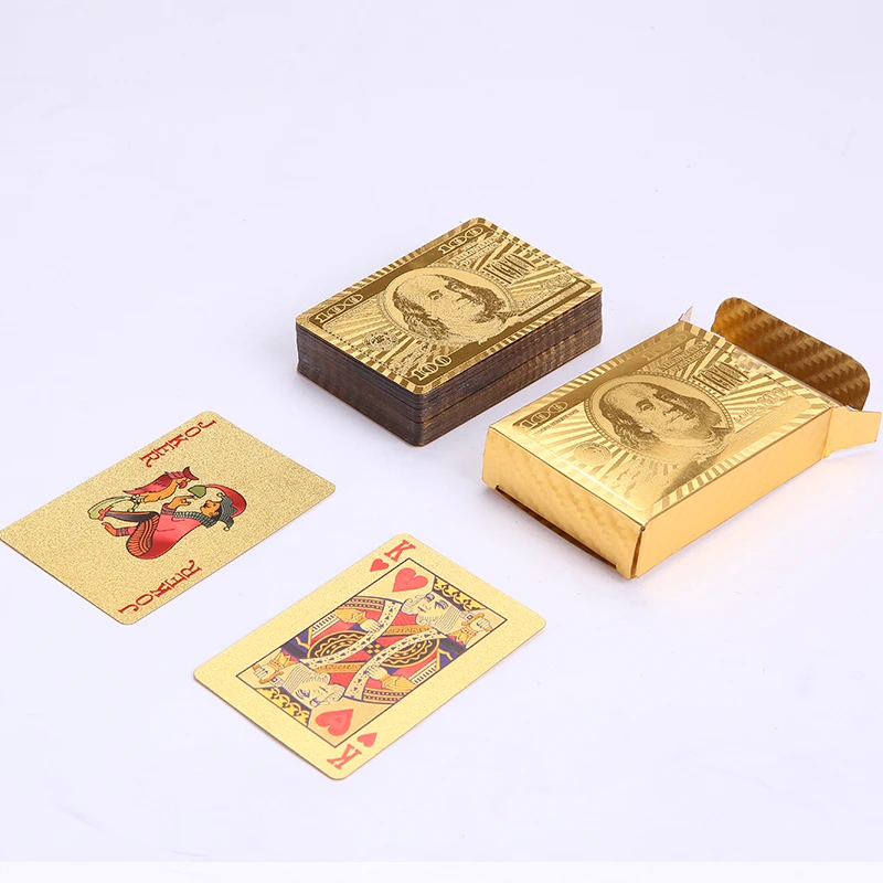 Description Picture 5 of itemGold Black Foil Poker Euros Dollar Style Plastic Poker Playing Cards Waterproof Cards Good Price For Gambling Board Game GYH